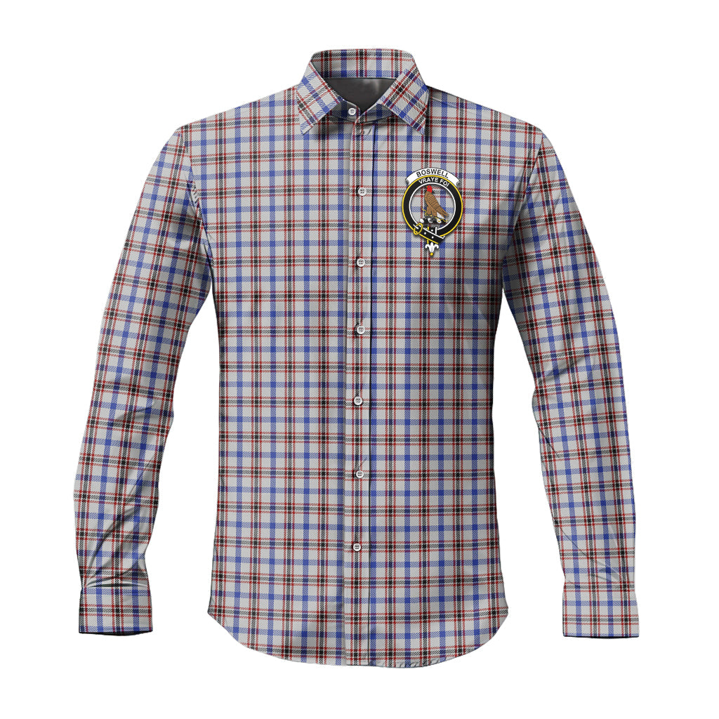 Boswell Tartan Long Sleeve Button Up Shirt with Family Crest - Tartanvibesclothing