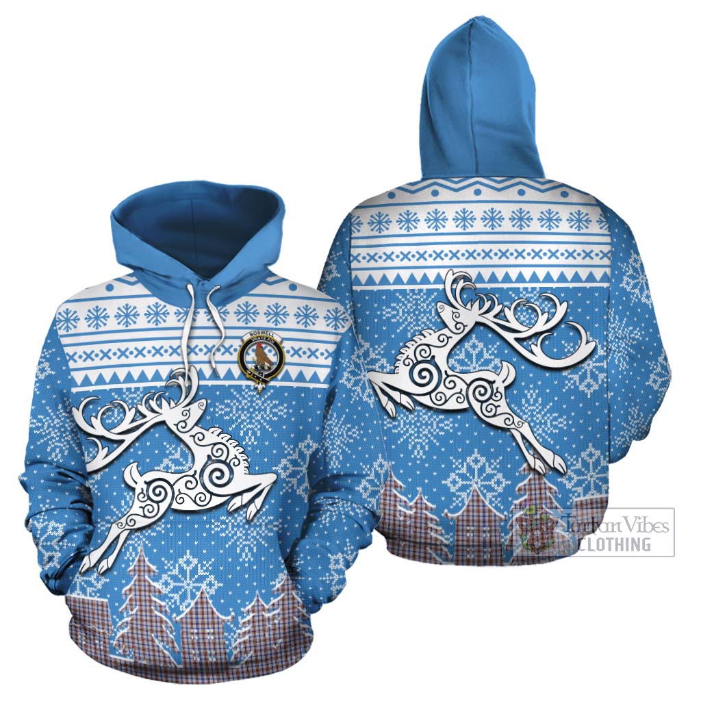 Tartan Vibes Clothing Boswell Clan Christmas Cotton Hoodie Celtic Reindeer Style