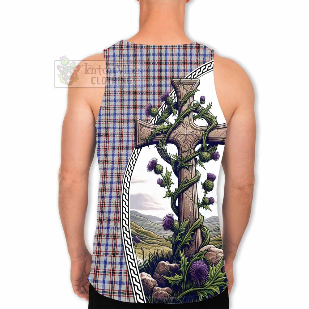 Tartan Vibes Clothing Boswell Tartan Men's Tank Top with Family Crest and St. Andrew's Cross Accented by Thistle Vines