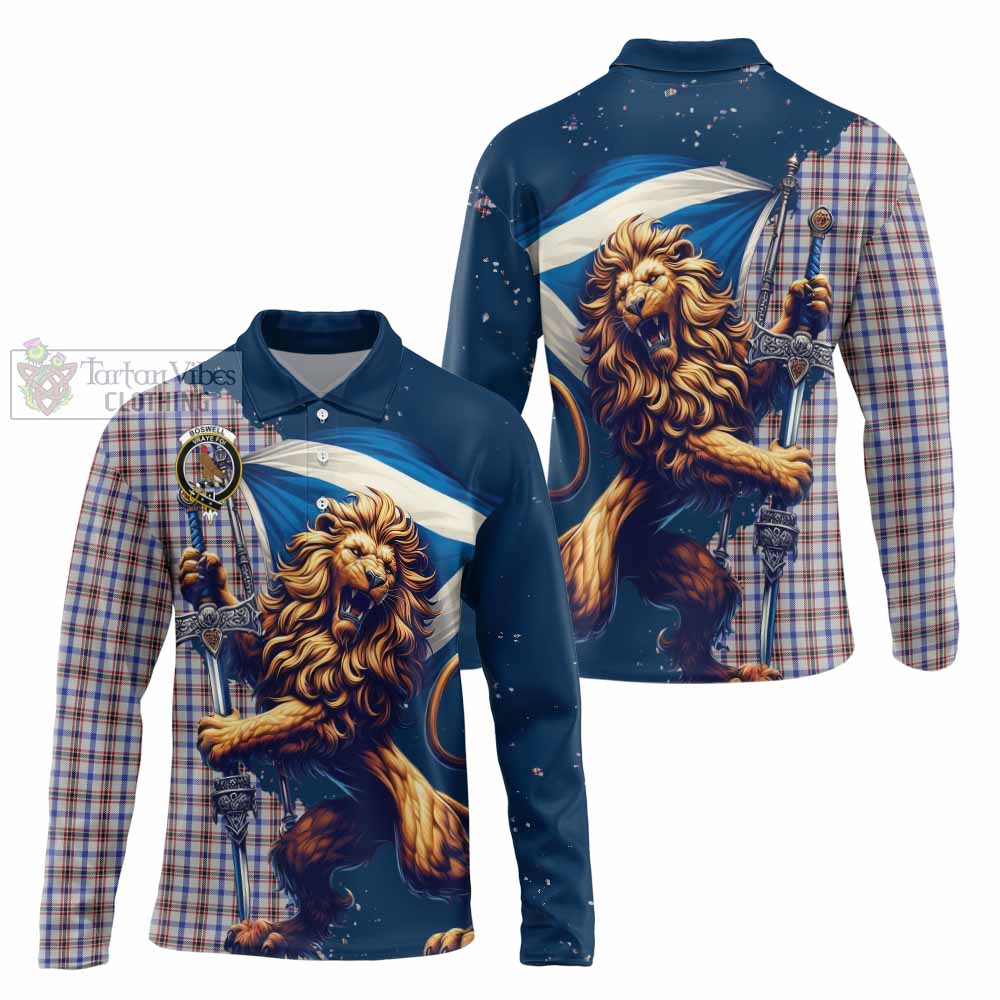 Tartan Vibes Clothing Boswell Tartan Family Crest Long Sleeve Polo Shirt with Scottish Majestic Lion