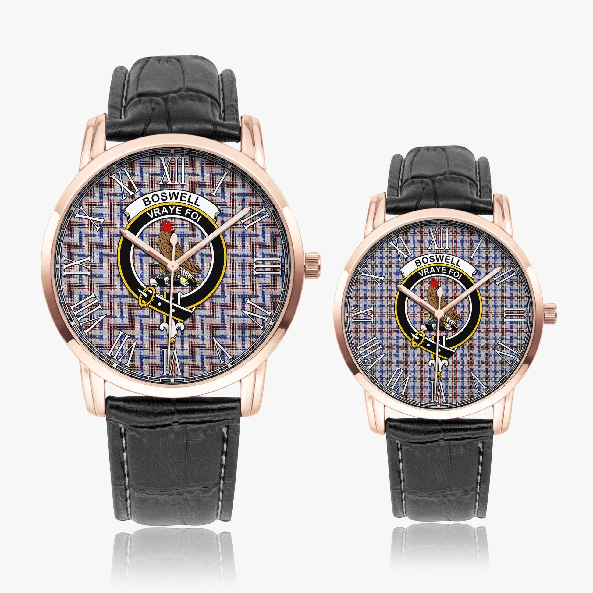 Boswell Tartan Family Crest Leather Strap Quartz Watch - Tartanvibesclothing