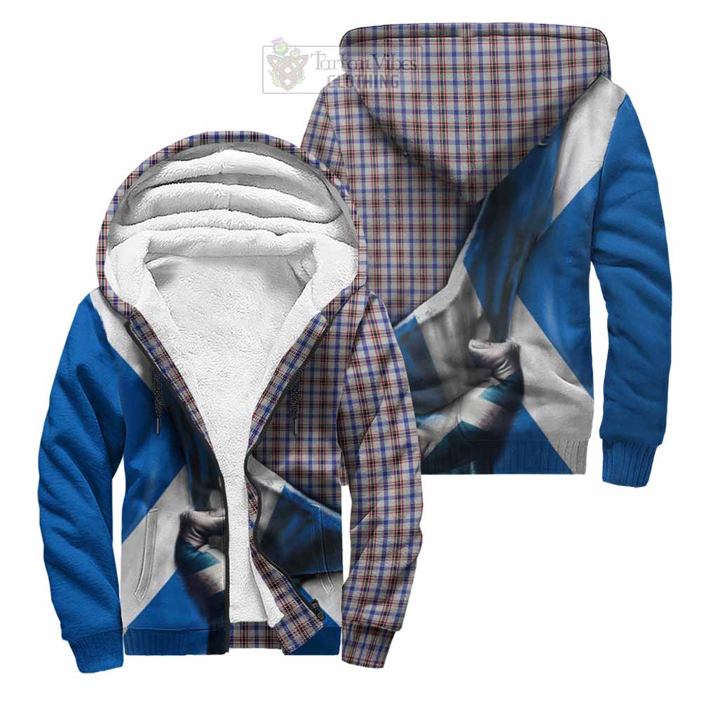 Tartan Vibes Clothing Boswell Tartan Sherpa Hoodie with Family Crest Scotland Patriotic Style