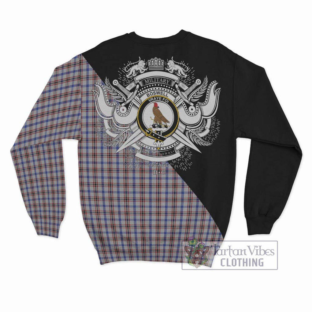 Boswell Tartan Sweatshirt with Family Crest and Military Logo Style - Tartanvibesclothing Shop