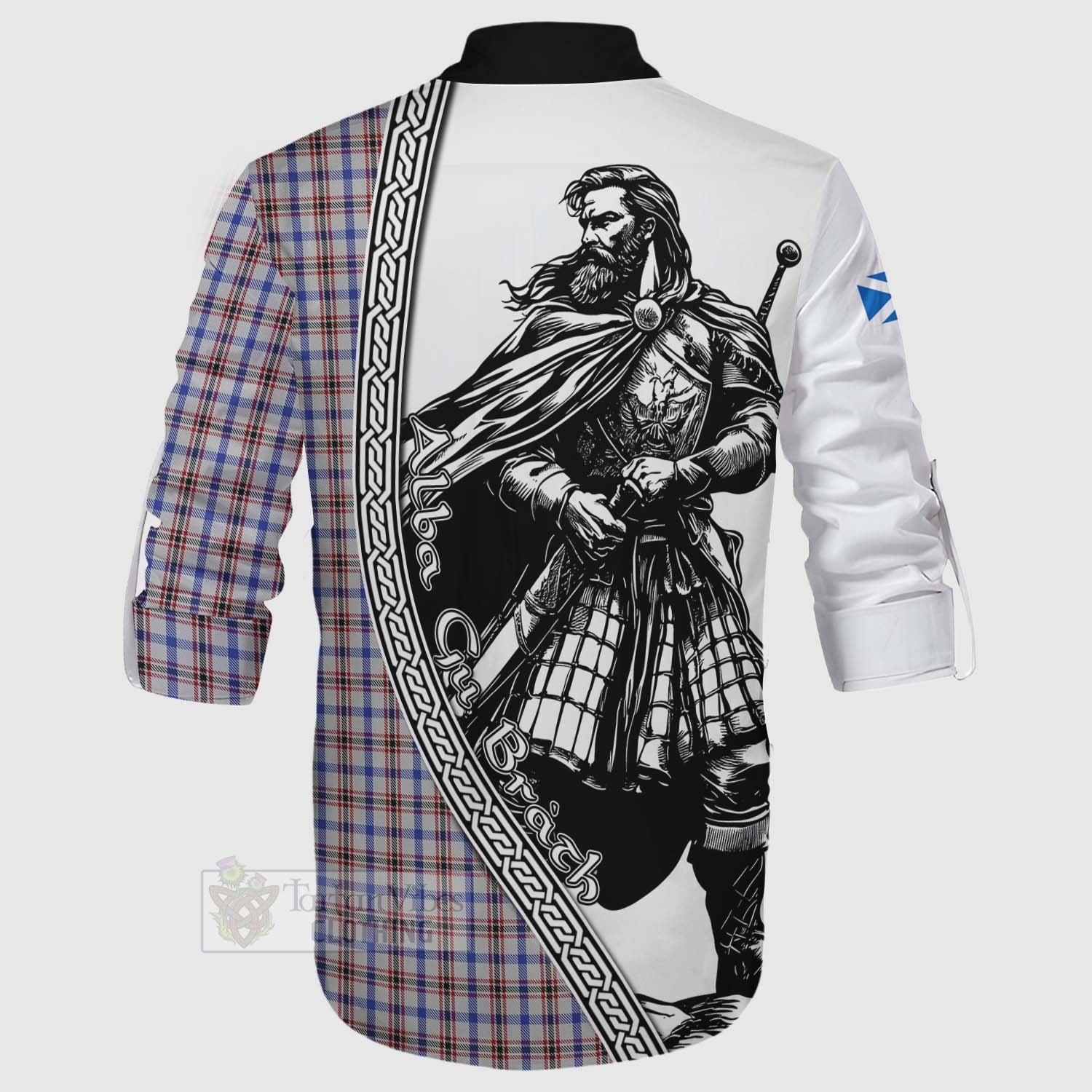 Tartan Vibes Clothing Boswell Tartan Clan Crest Ghillie Kilt Shirt with Highlander Warrior Celtic Style