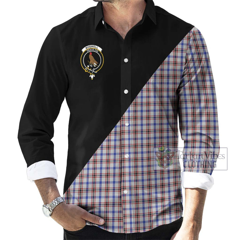 Boswell Tartan Long Sleeve Button Shirt with Family Crest and Military Logo Style - Tartanvibesclothing Shop