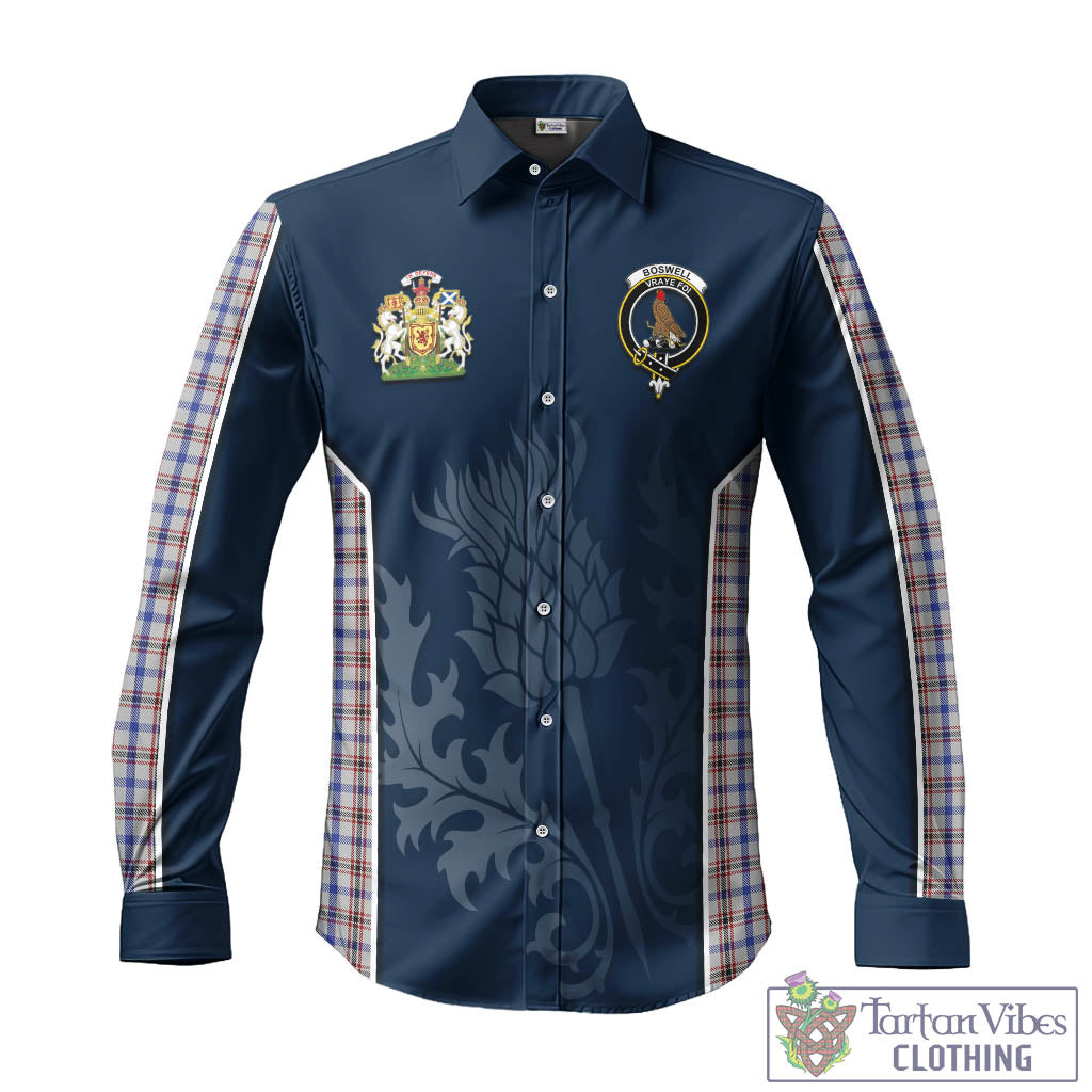 Tartan Vibes Clothing Boswell Tartan Long Sleeve Button Up Shirt with Family Crest and Scottish Thistle Vibes Sport Style