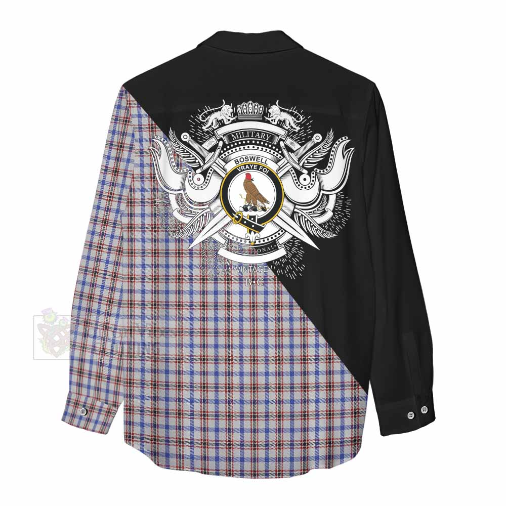 Tartan Vibes Clothing Boswell Tartan Women's Casual Shirt with Family Crest and Military Logo Style