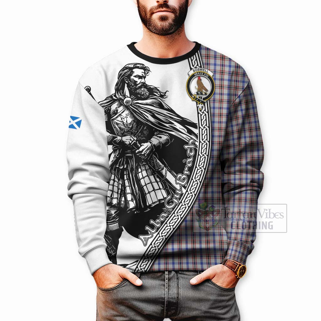 Tartan Vibes Clothing Boswell Tartan Clan Crest Sweatshirt with Highlander Warrior Celtic Style