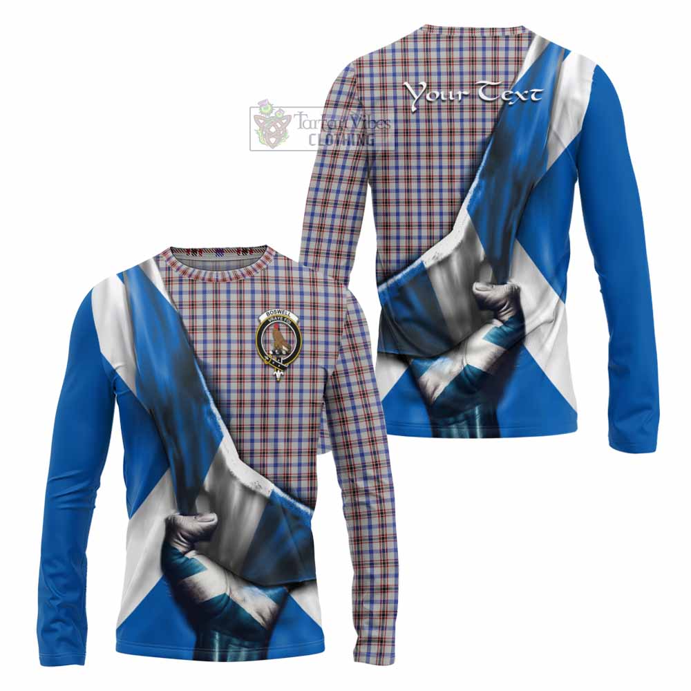 Tartan Vibes Clothing Boswell Tartan Long Sleeve T-Shirt with Family Crest Scotland Patriotic Style