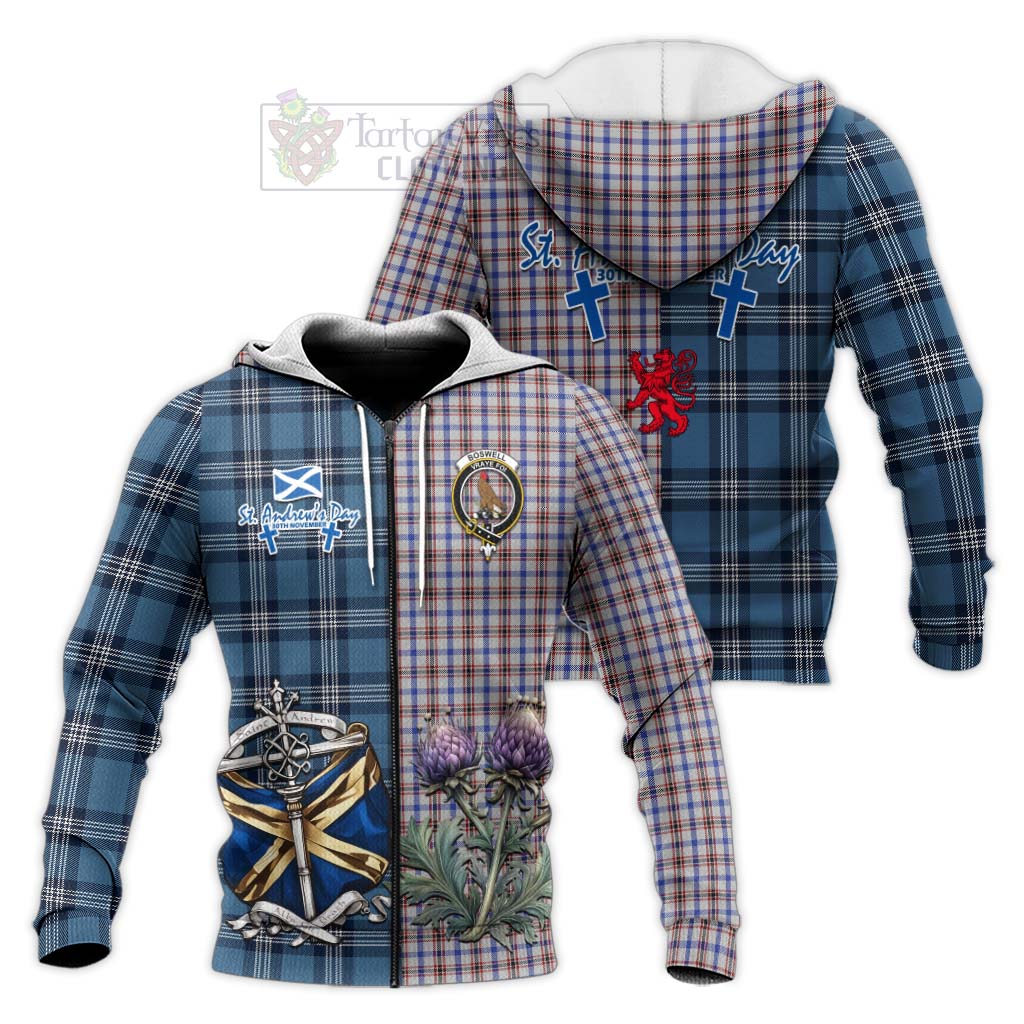 Tartan Vibes Clothing Boswell Tartan Knitted Hoodie Happy St. Andrew's Day Half Tartan Style