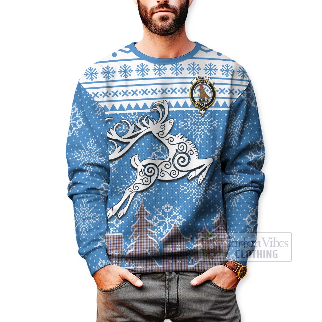 Tartan Vibes Clothing Boswell Clan Christmas Sweatshirt Celtic Reindeer Style