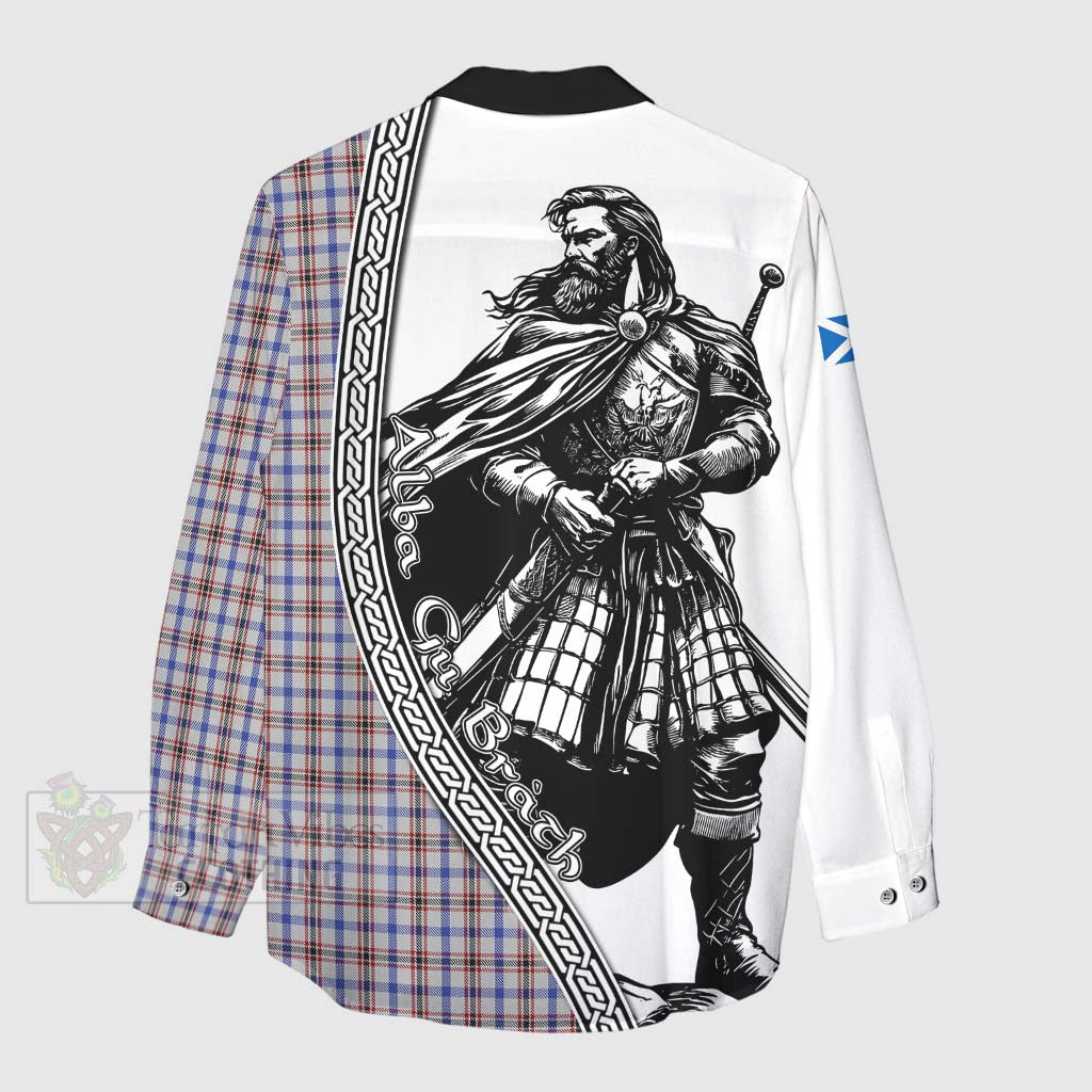 Tartan Vibes Clothing Boswell Tartan Clan Crest Women's Casual Shirt with Highlander Warrior Celtic Style