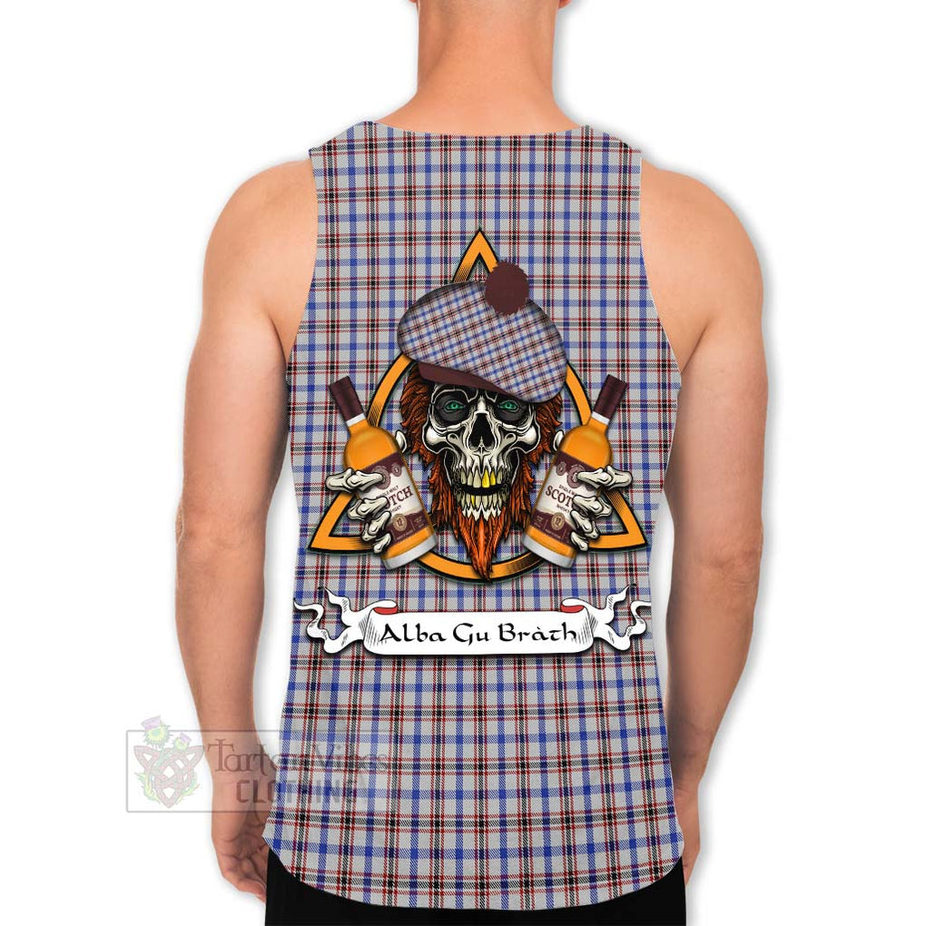 Tartan Vibes Clothing Boswell Tartan Men's Tank Top with Family Crest and Bearded Skull Holding Bottles of Whiskey