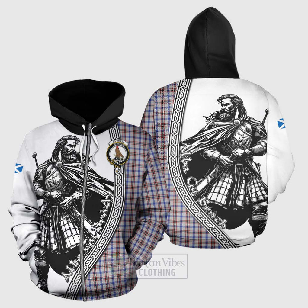 Tartan Vibes Clothing Boswell Tartan Clan Crest Hoodie with Highlander Warrior Celtic Style