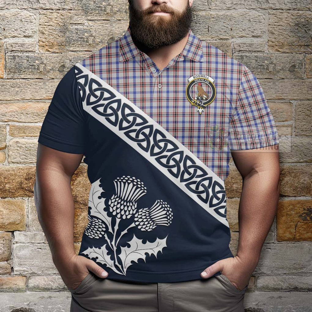 Boswell Tartan Polo Shirt Featuring Thistle and Scotland Map