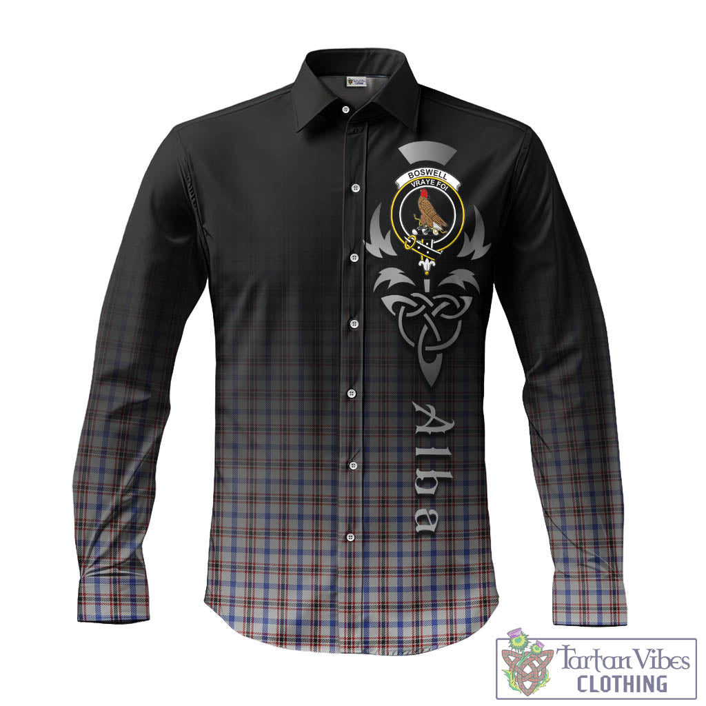 Tartan Vibes Clothing Boswell Tartan Long Sleeve Button Up Featuring Alba Gu Brath Family Crest Celtic Inspired