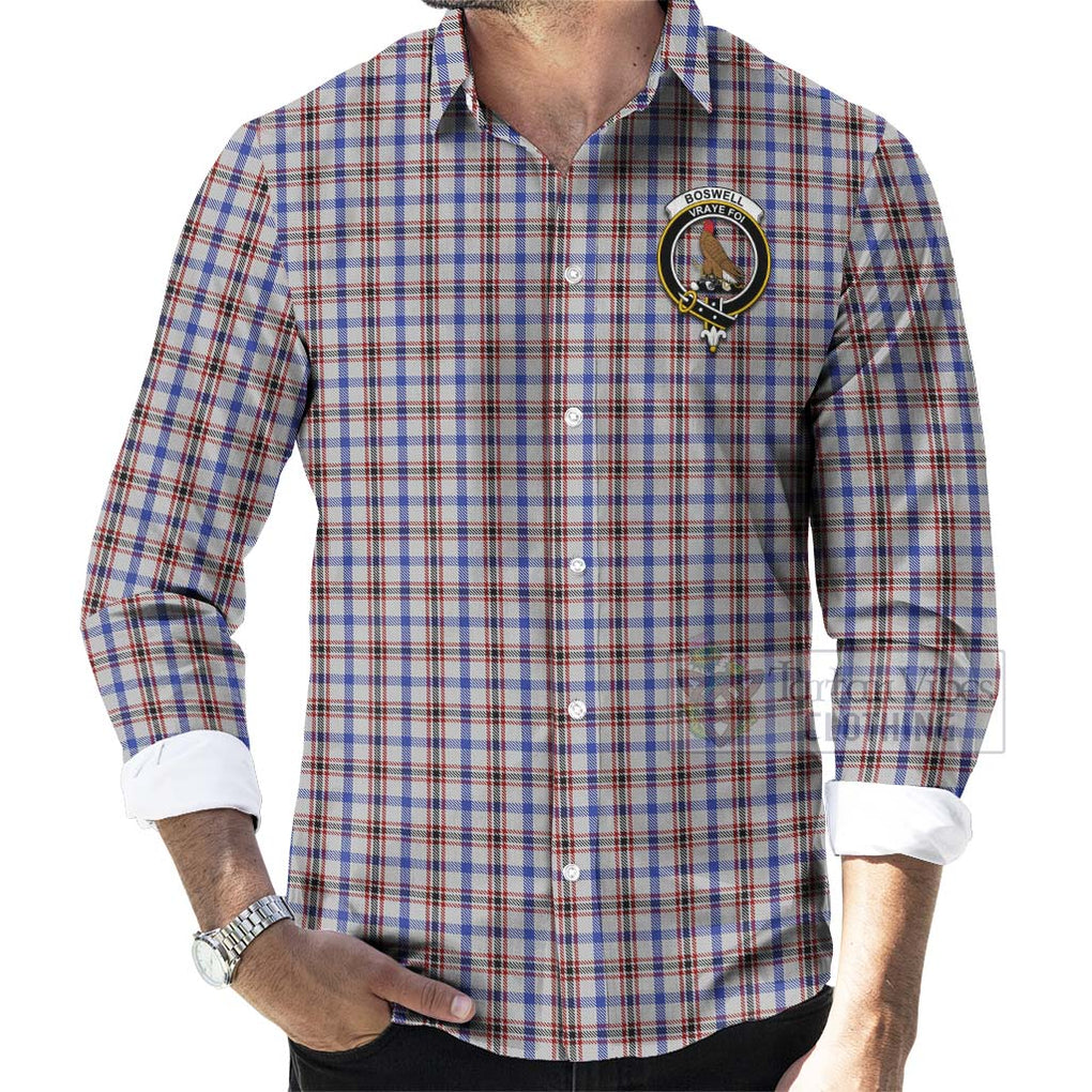 Tartan Vibes Clothing Boswell Tartan Long Sleeve Button Shirt with Family Crest and Bearded Skull Holding Bottles of Whiskey