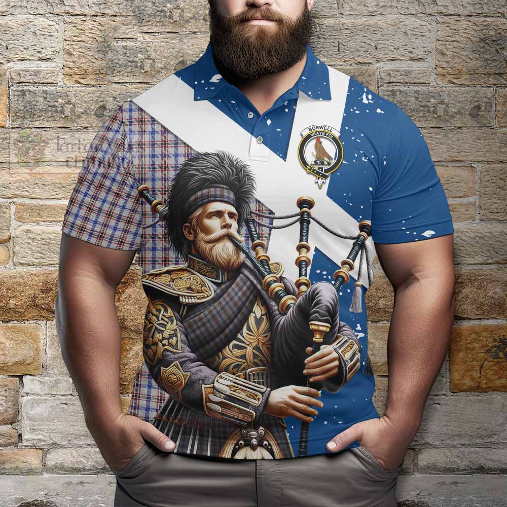 Tartan Vibes Clothing Boswell Tartan Polo Shirt with Family Crest Scottish Bagpiper Vibes