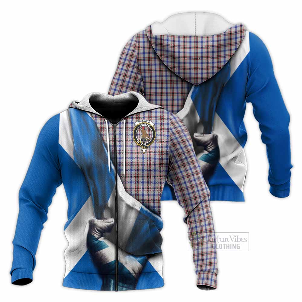 Tartan Vibes Clothing Boswell Tartan Knitted Hoodie with Family Crest Scotland Patriotic Style