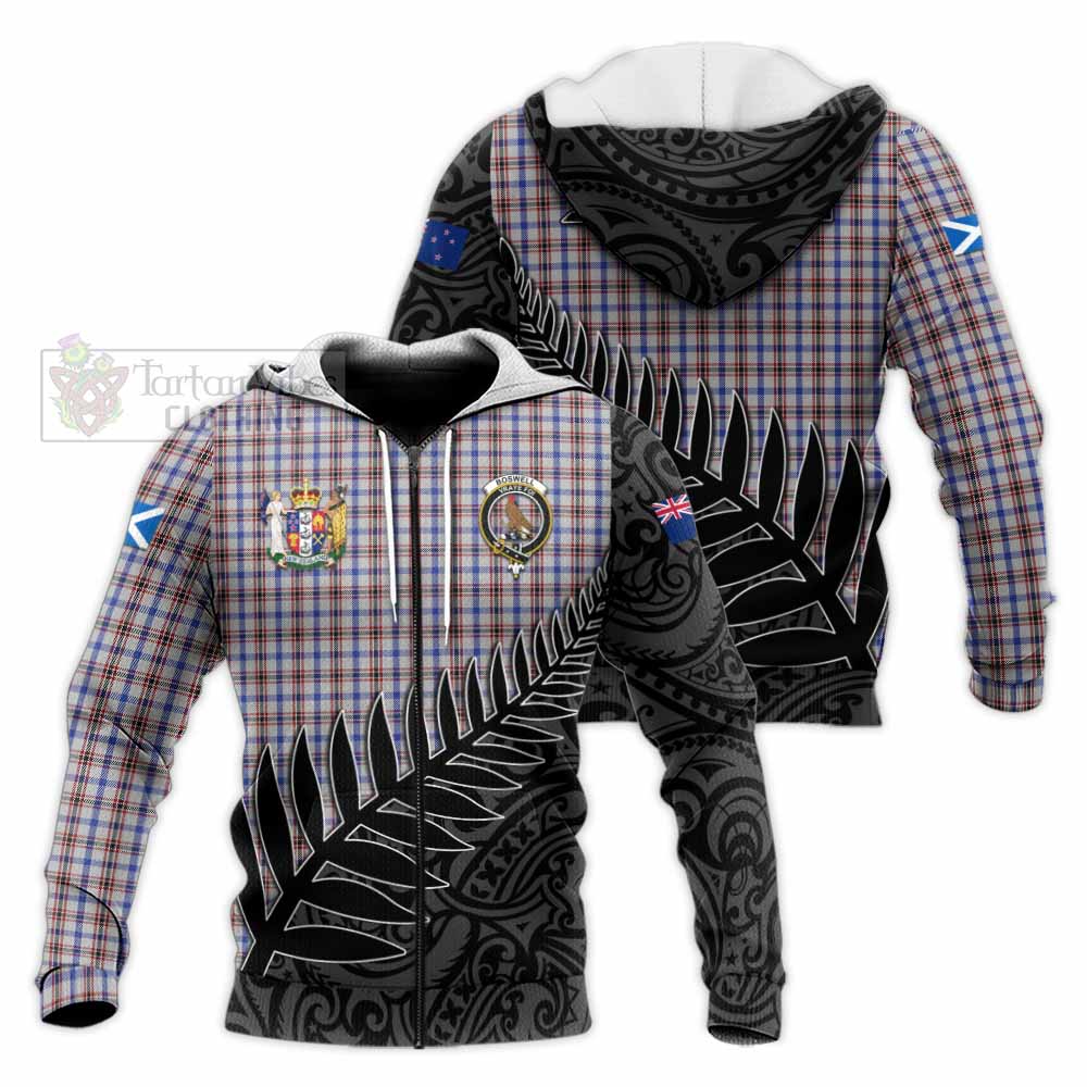 Tartan Vibes Clothing Boswell Crest Tartan Knitted Hoodie with New Zealand Silver Fern Half Style