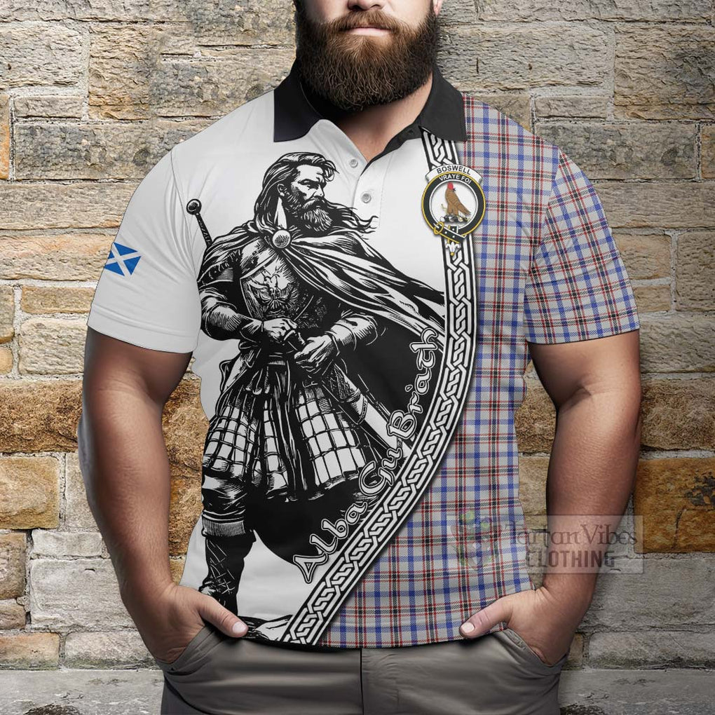 Tartan Vibes Clothing Boswell Tartan Clan Crest Polo Shirt with Highlander Warrior Celtic Style