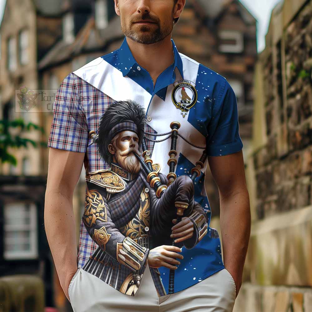 Tartan Vibes Clothing Boswell Tartan Short Sleeve Button Shirt with Family Crest Scottish Bagpiper Vibes