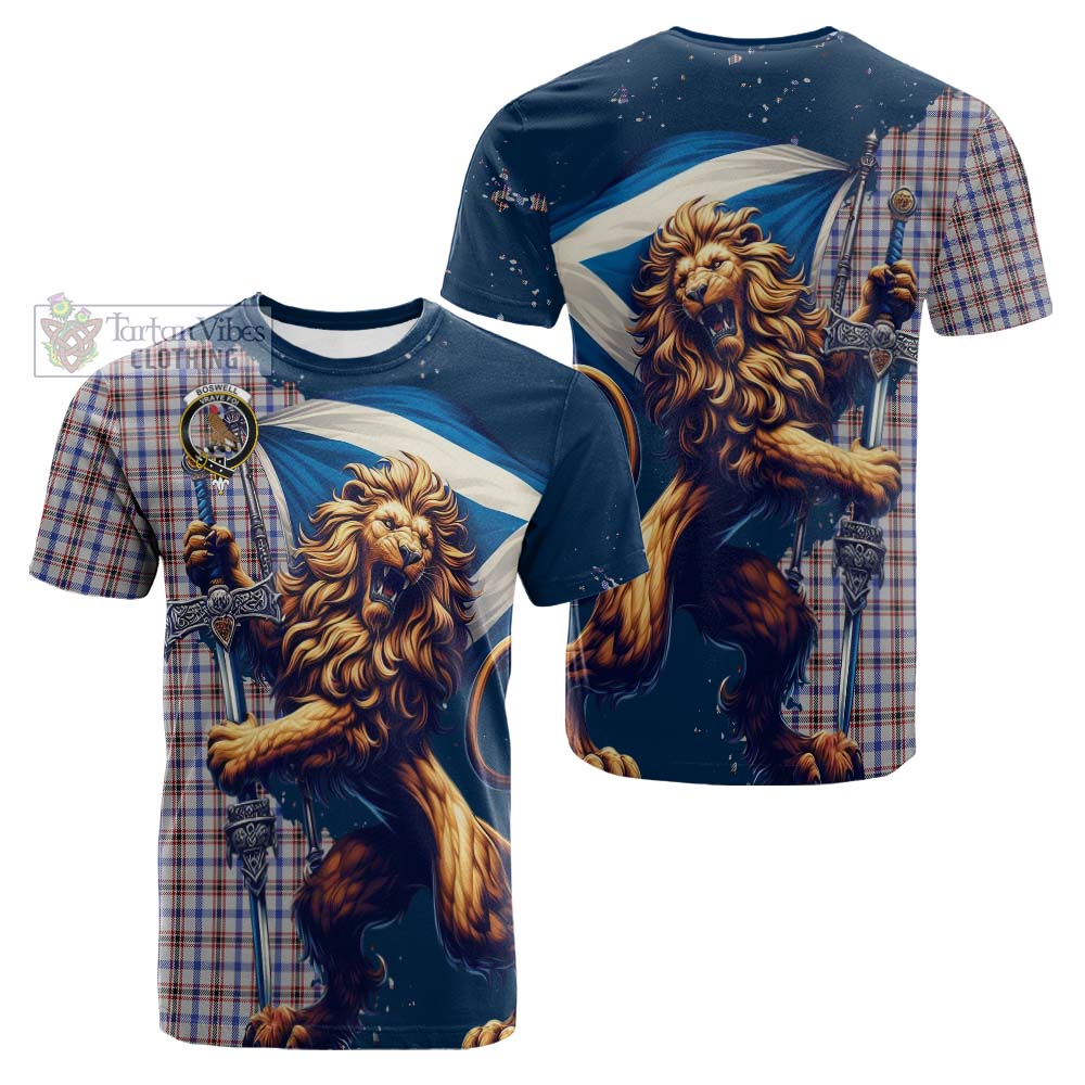 Tartan Vibes Clothing Boswell Tartan Family Crest Cotton T-shirt with Scottish Majestic Lion