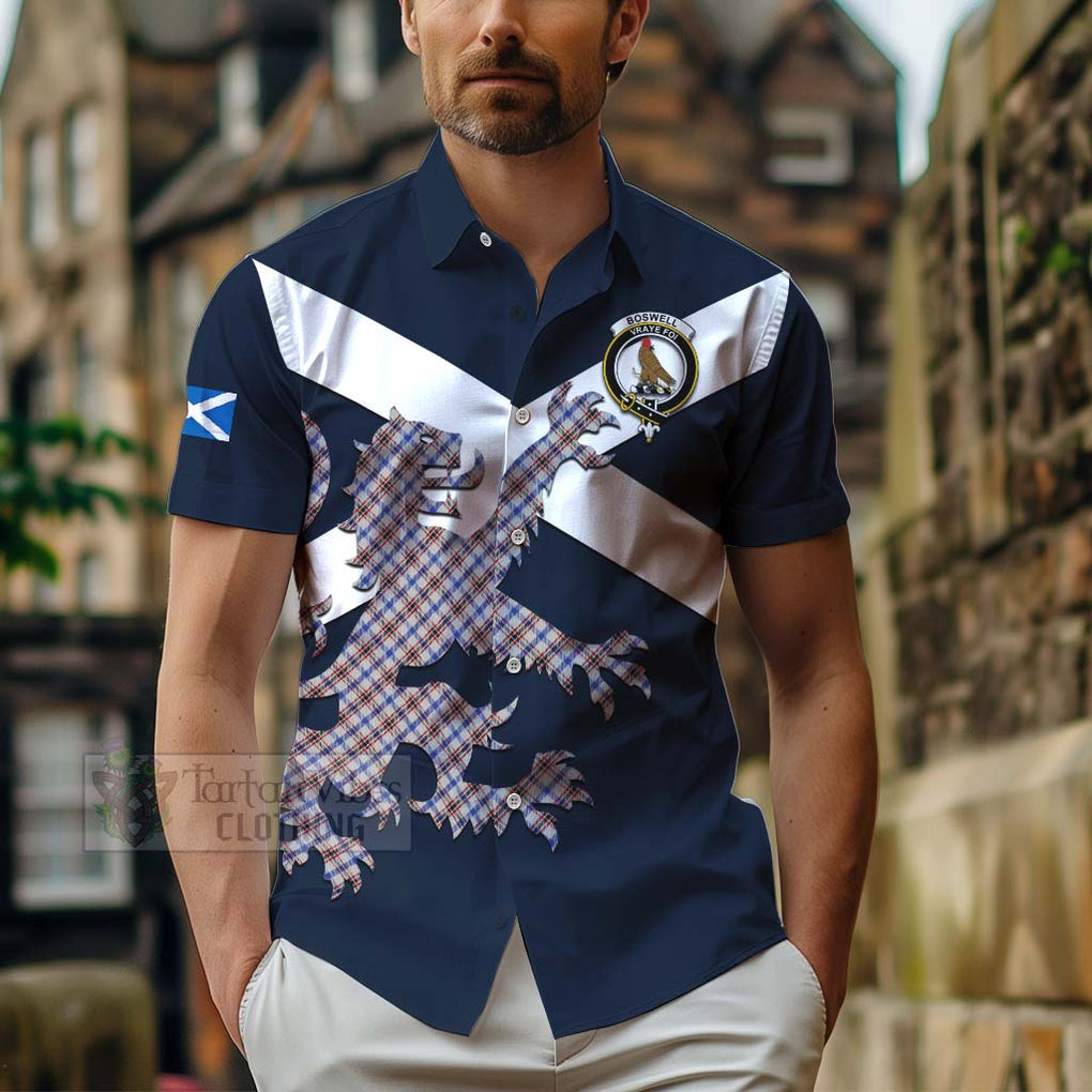 Tartan Vibes Clothing Boswell Tartan Lion Rampant Short Sleeve Button Shirt – Proudly Display Your Heritage with Alba Gu Brath and Clan Name