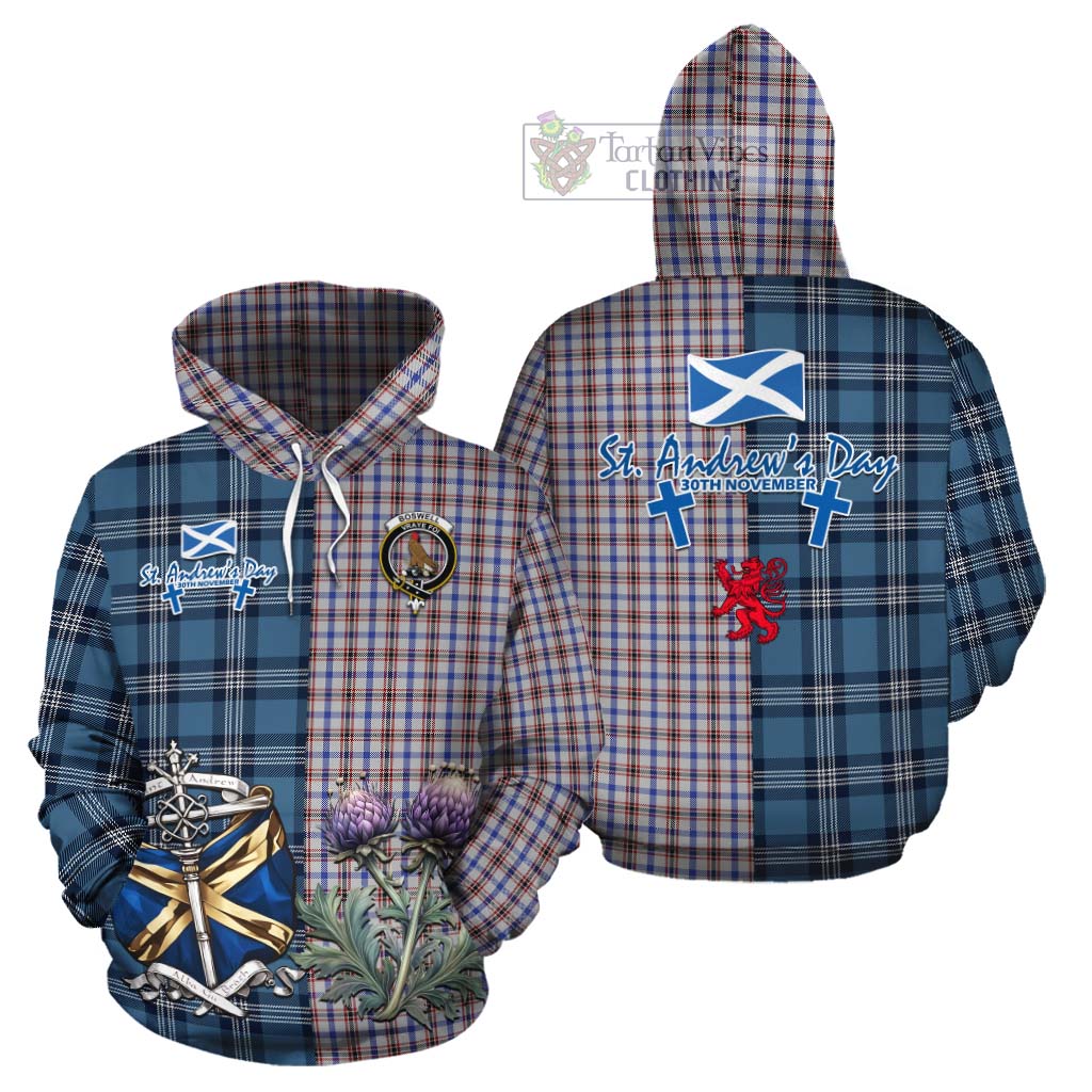 Tartan Vibes Clothing Boswell Tartan Cotton Hoodie Happy St. Andrew's Day Half Tartan Style