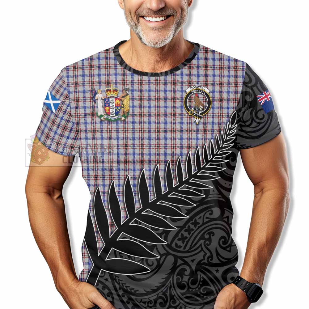 Tartan Vibes Clothing Boswell Crest Tartan T-Shirt with New Zealand Silver Fern Half Style