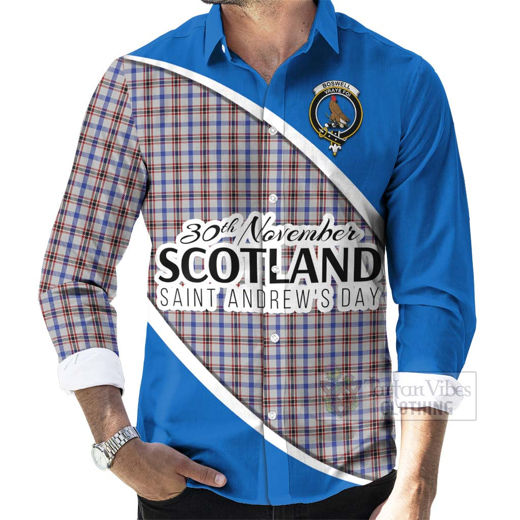 Tartan Vibes Clothing Boswell Family Crest Tartan Long Sleeve Button Shirt Celebrate Saint Andrew's Day in Style