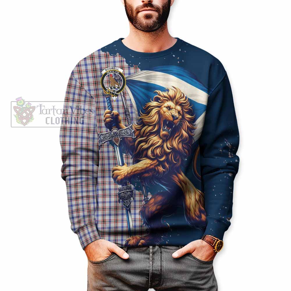 Tartan Vibes Clothing Boswell Tartan Family Crest Sweatshirt with Scottish Majestic Lion