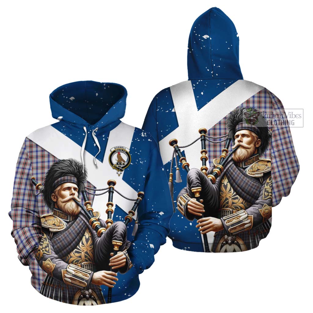 Tartan Vibes Clothing Boswell Tartan Cotton Hoodie with Family Crest Scottish Bagpiper Vibes