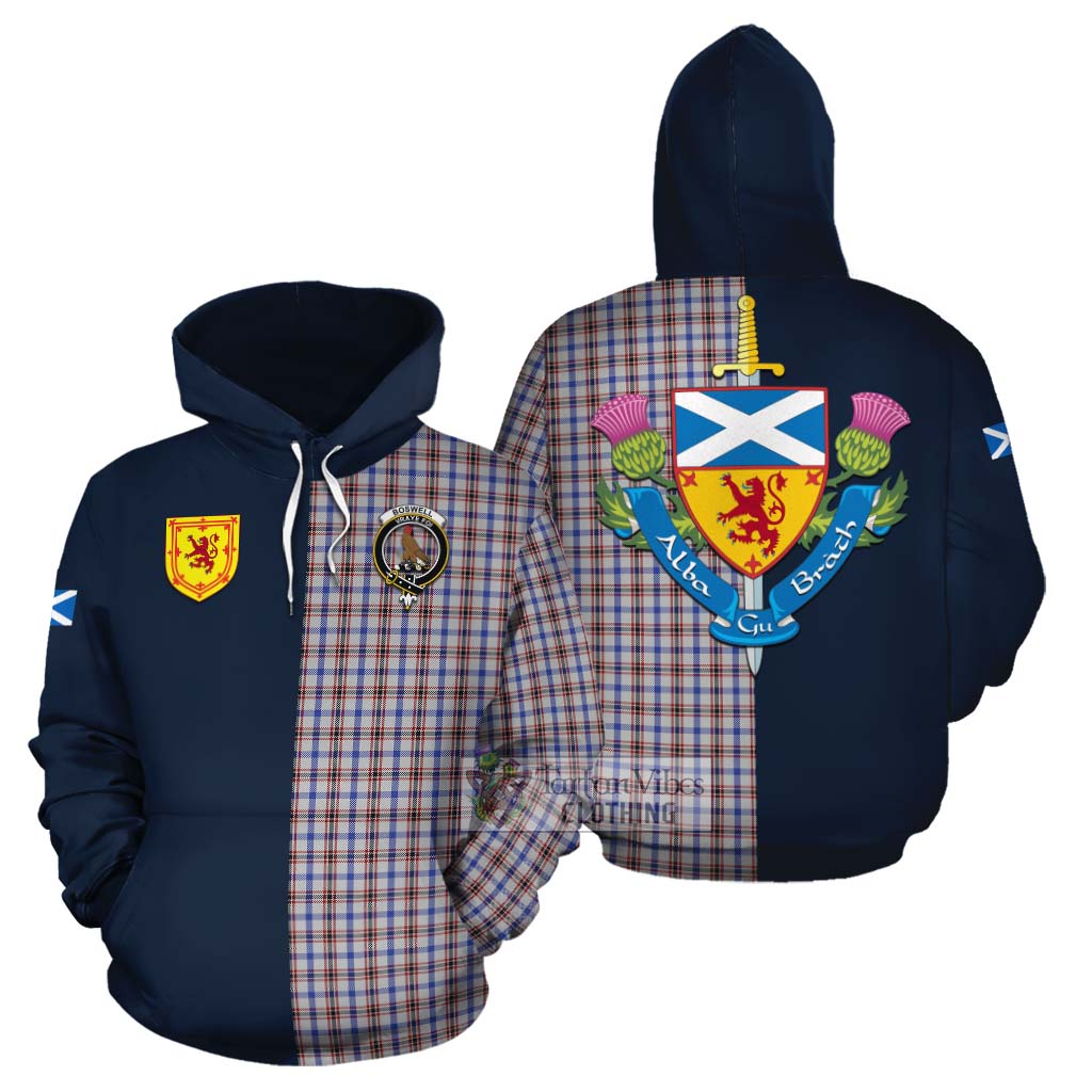 Tartan Vibes Clothing Boswell Tartan Cotton Hoodie Alba with Scottish Lion Royal Arm Half Style