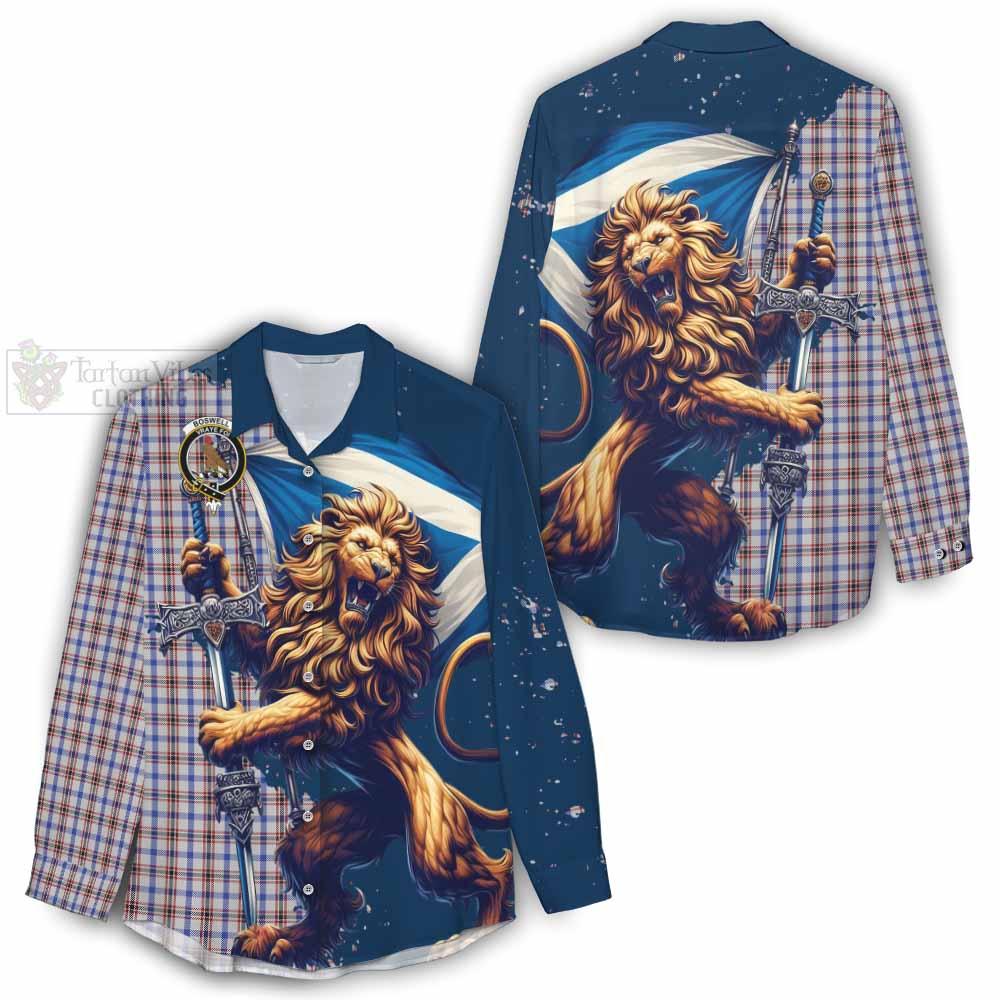 Tartan Vibes Clothing Boswell Tartan Family Crest Women's Casual Shirt with Scottish Majestic Lion