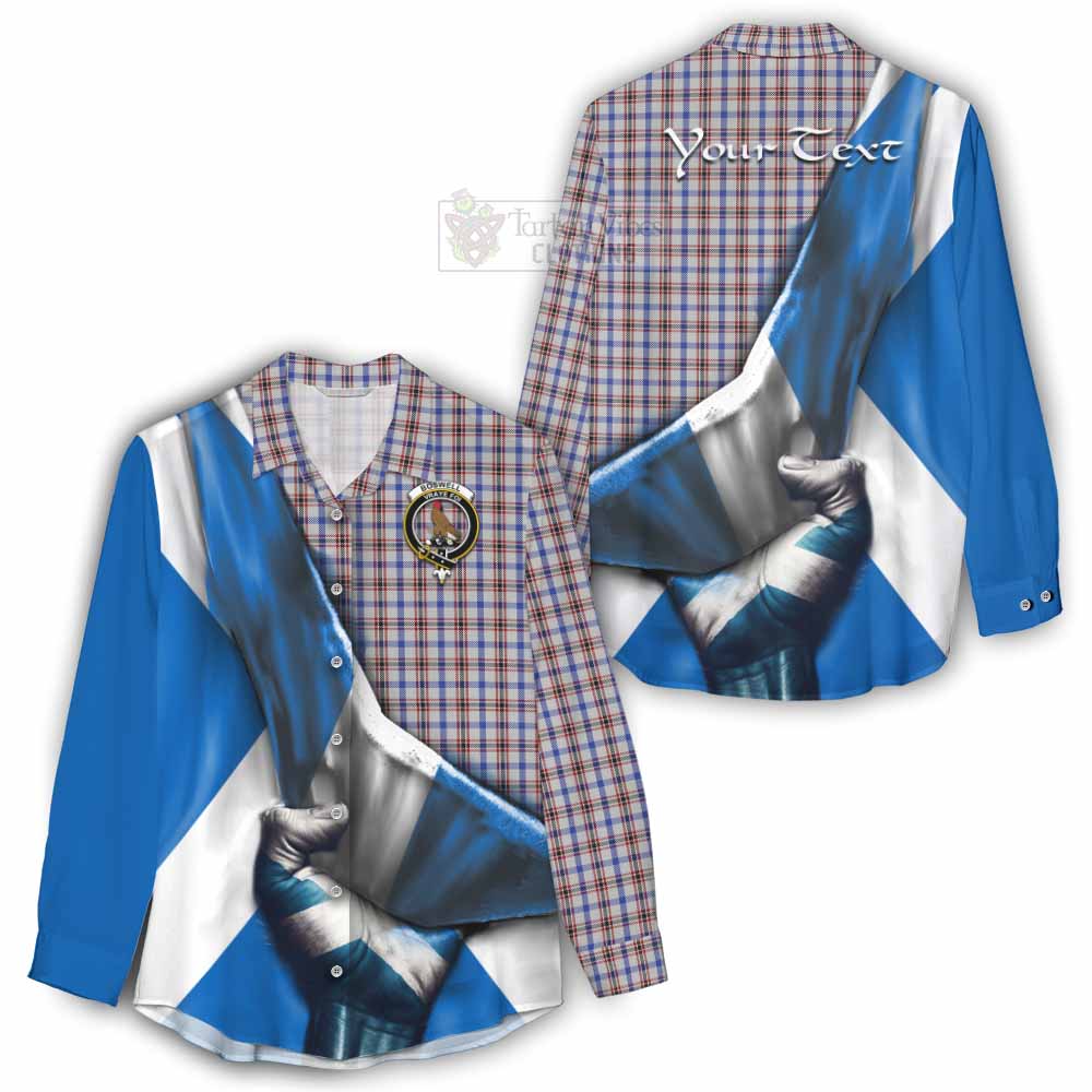 Tartan Vibes Clothing Boswell Tartan Women's Casual Shirt with Family Crest Scotland Patriotic Style