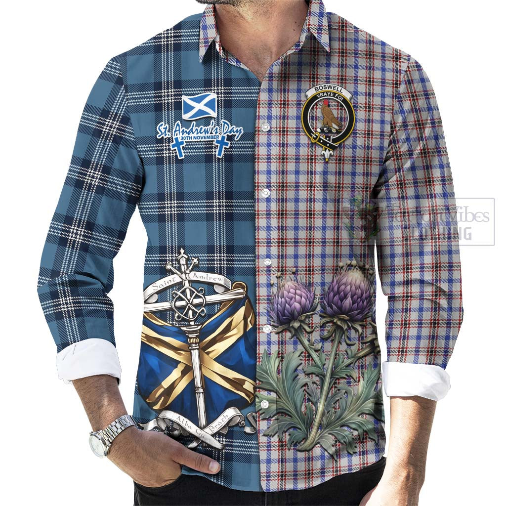 Tartan Vibes Clothing Boswell Tartan Long Sleeve Button Shirt Happy St. Andrew's Day Half Tartan Style