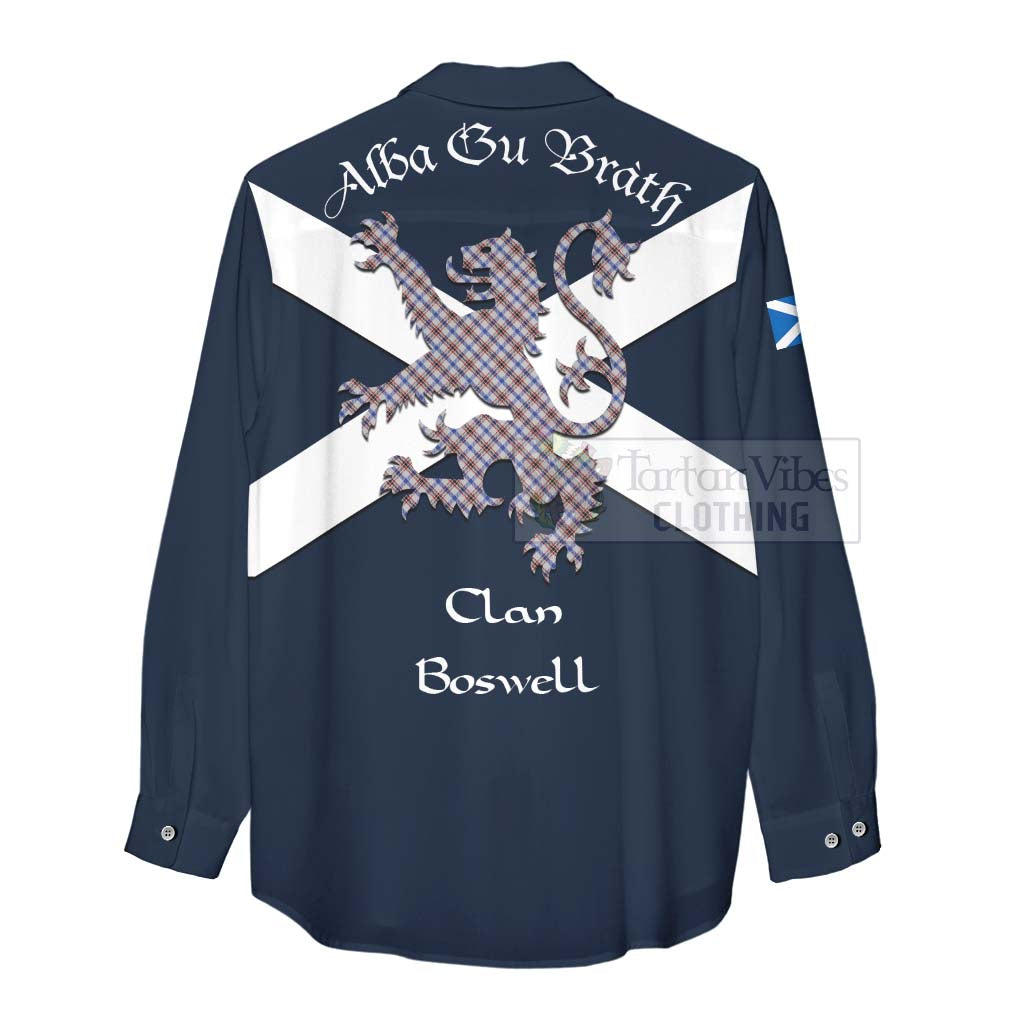 Tartan Vibes Clothing Boswell Tartan Lion Rampant Women's Casual Shirt Proudly Display Your Heritage with Alba Gu Brath and Clan Name