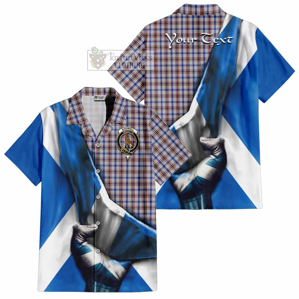 Tartan Vibes Clothing Boswell Tartan Short Sleeve Button Shirt with Family Crest Scotland Patriotic Style