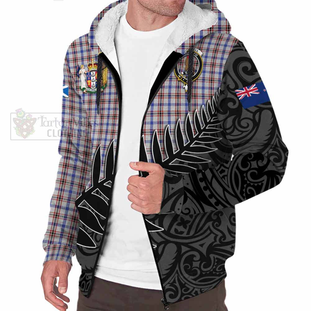 Tartan Vibes Clothing Boswell Crest Tartan Sherpa Hoodie with New Zealand Silver Fern Half Style