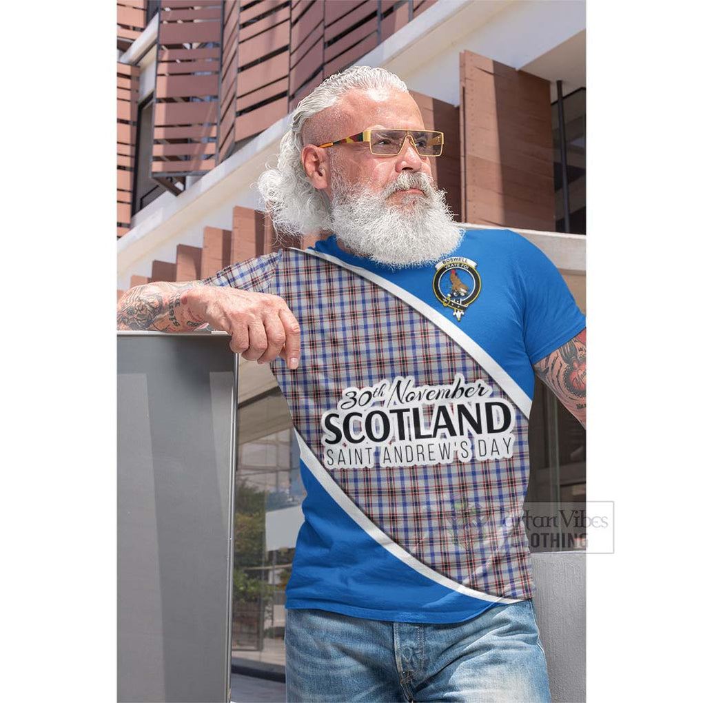 Tartan Vibes Clothing Boswell Family Crest Tartan Cotton T-shirt Celebrate Saint Andrew's Day in Style