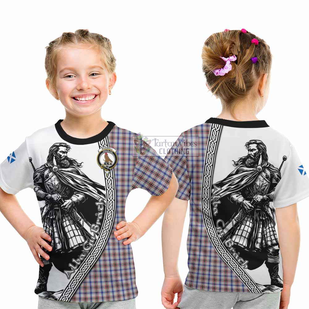 Boswell Tartan Clan Crest Kid T-Shirt with Highlander Warrior Celtic Style