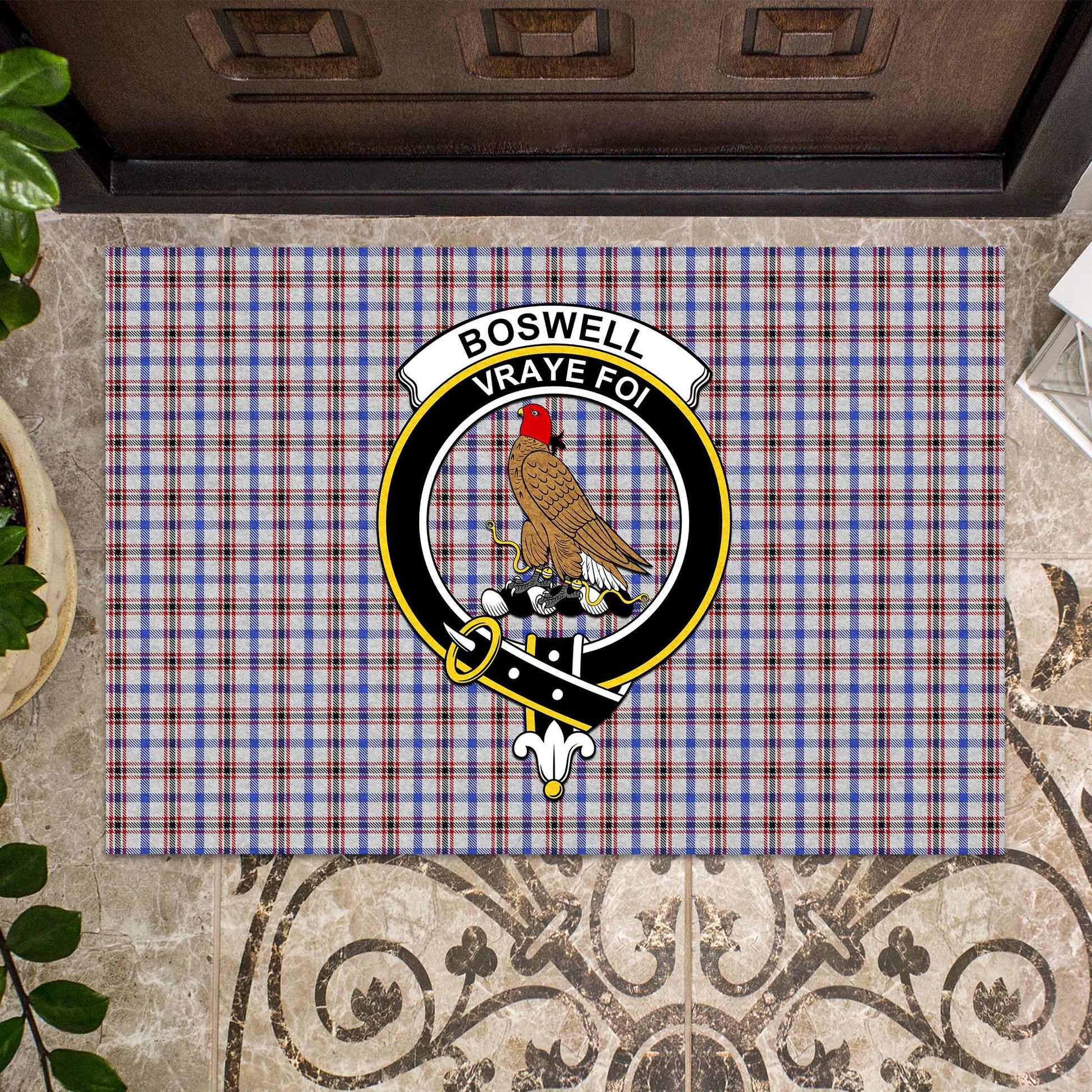 Boswell Tartan Door Mat with Family Crest - Tartanvibesclothing