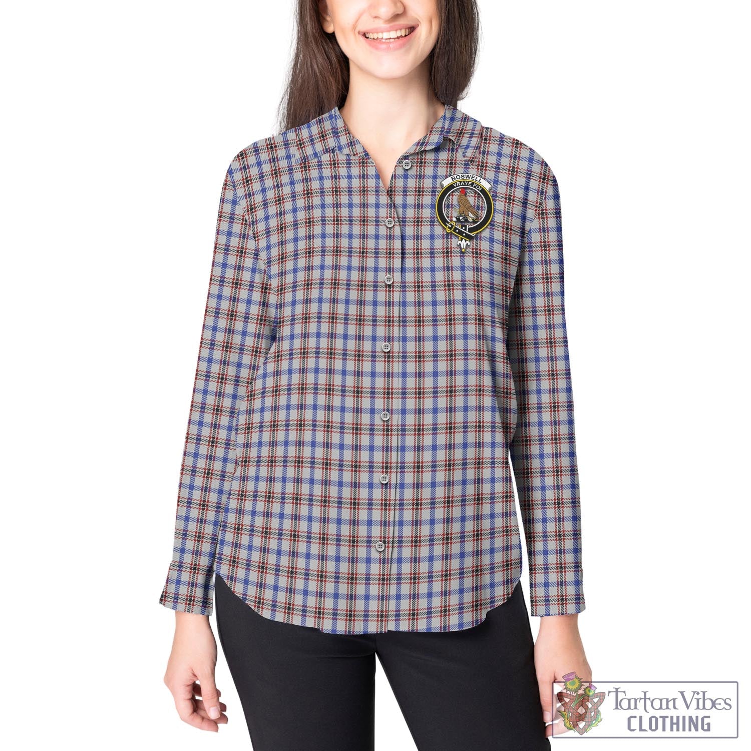 Tartan Vibes Clothing Boswell Tartan Womens Casual Shirt with Family Crest