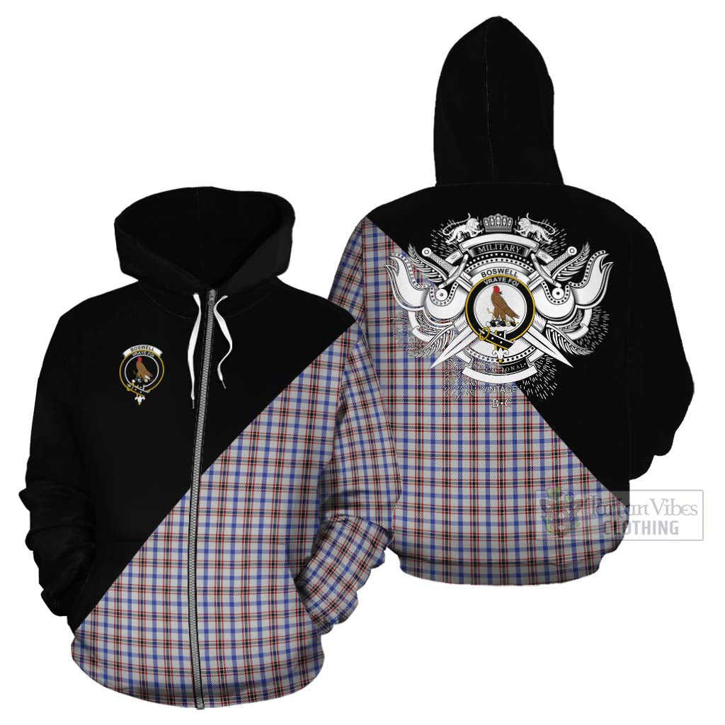 Tartan Vibes Clothing Boswell Tartan Cotton Hoodie with Family Crest and Military Logo Style