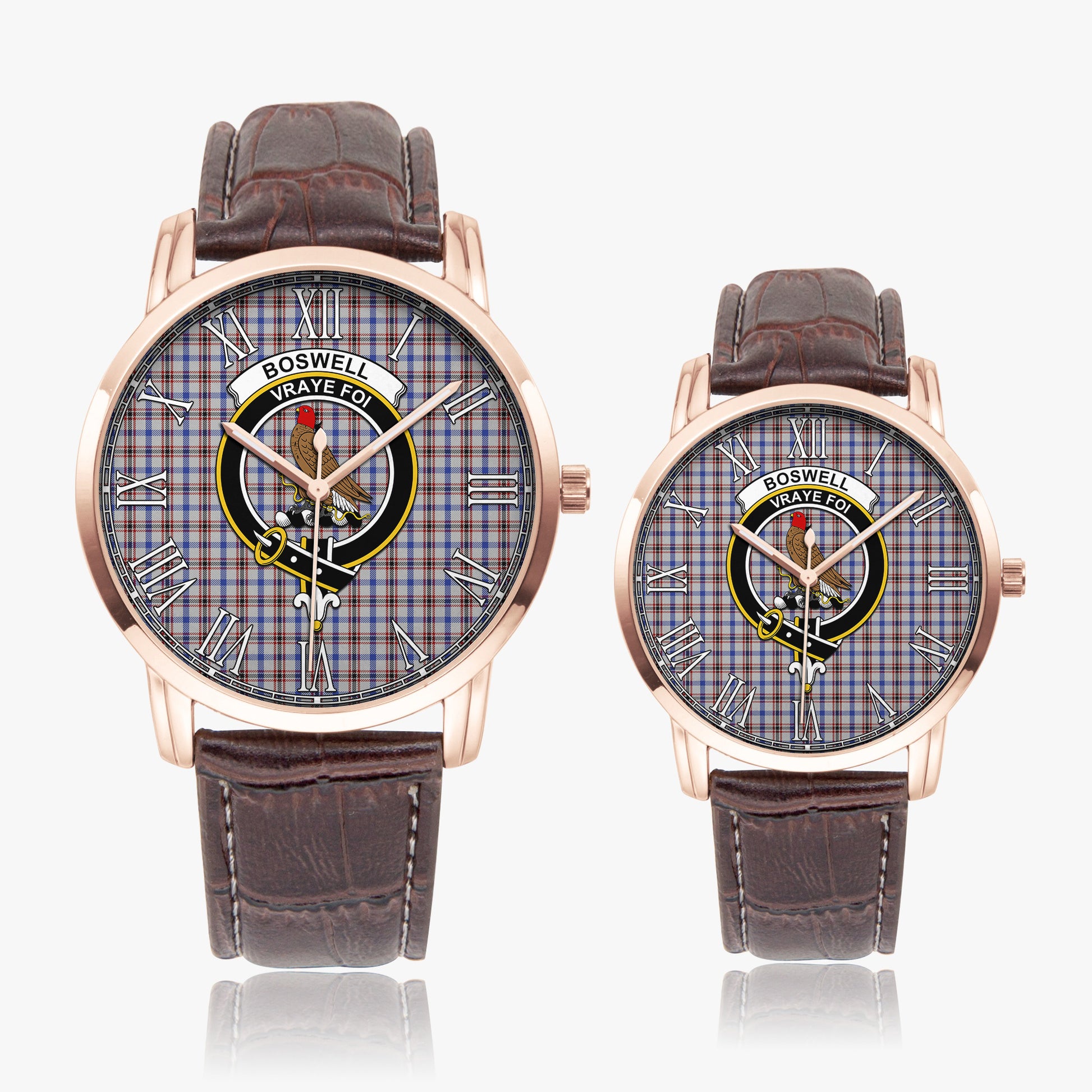 Boswell Tartan Family Crest Leather Strap Quartz Watch - Tartanvibesclothing