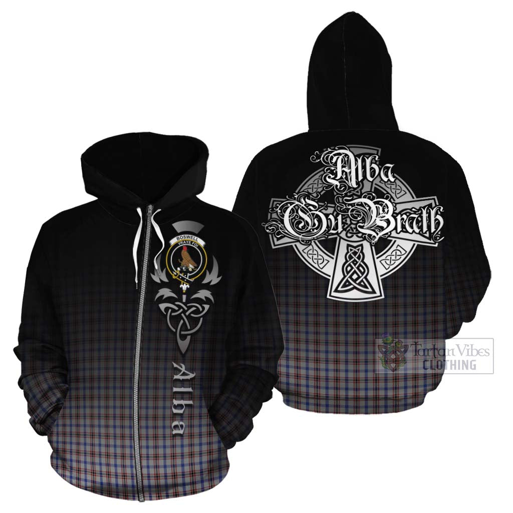 Tartan Vibes Clothing Boswell Tartan Cotton Hoodie Featuring Alba Gu Brath Family Crest Celtic Inspired