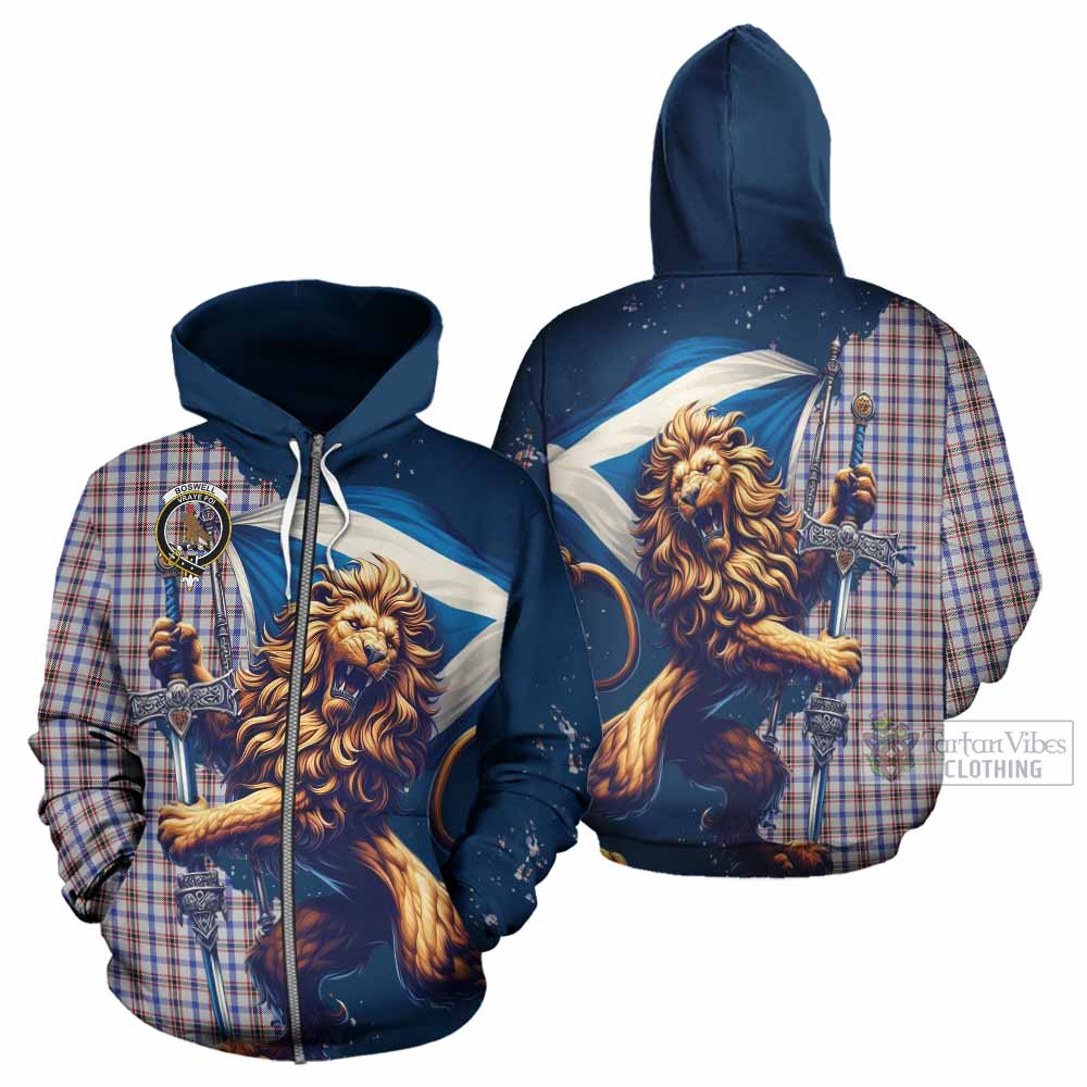 Boswell Tartan Family Crest Hoodie with Scottish Majestic Lion