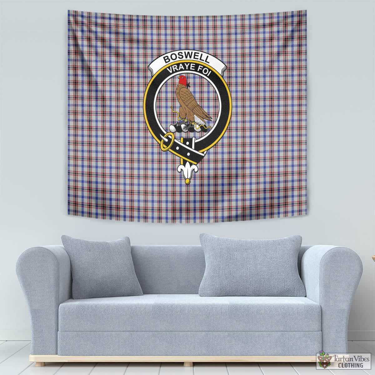 Tartan Vibes Clothing Boswell Tartan Tapestry Wall Hanging and Home Decor for Room with Family Crest