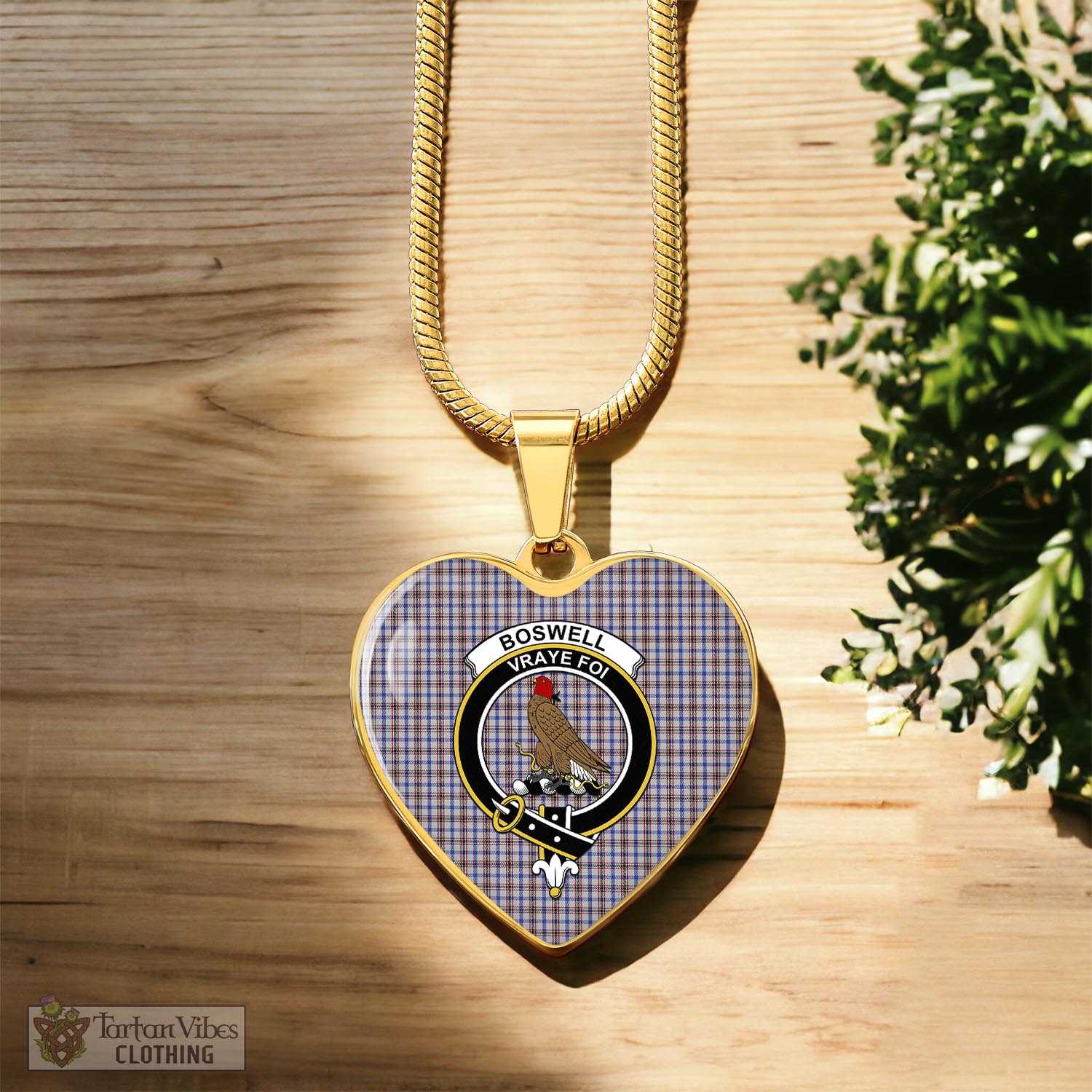 Tartan Vibes Clothing Boswell Tartan Heart Necklace with Family Crest